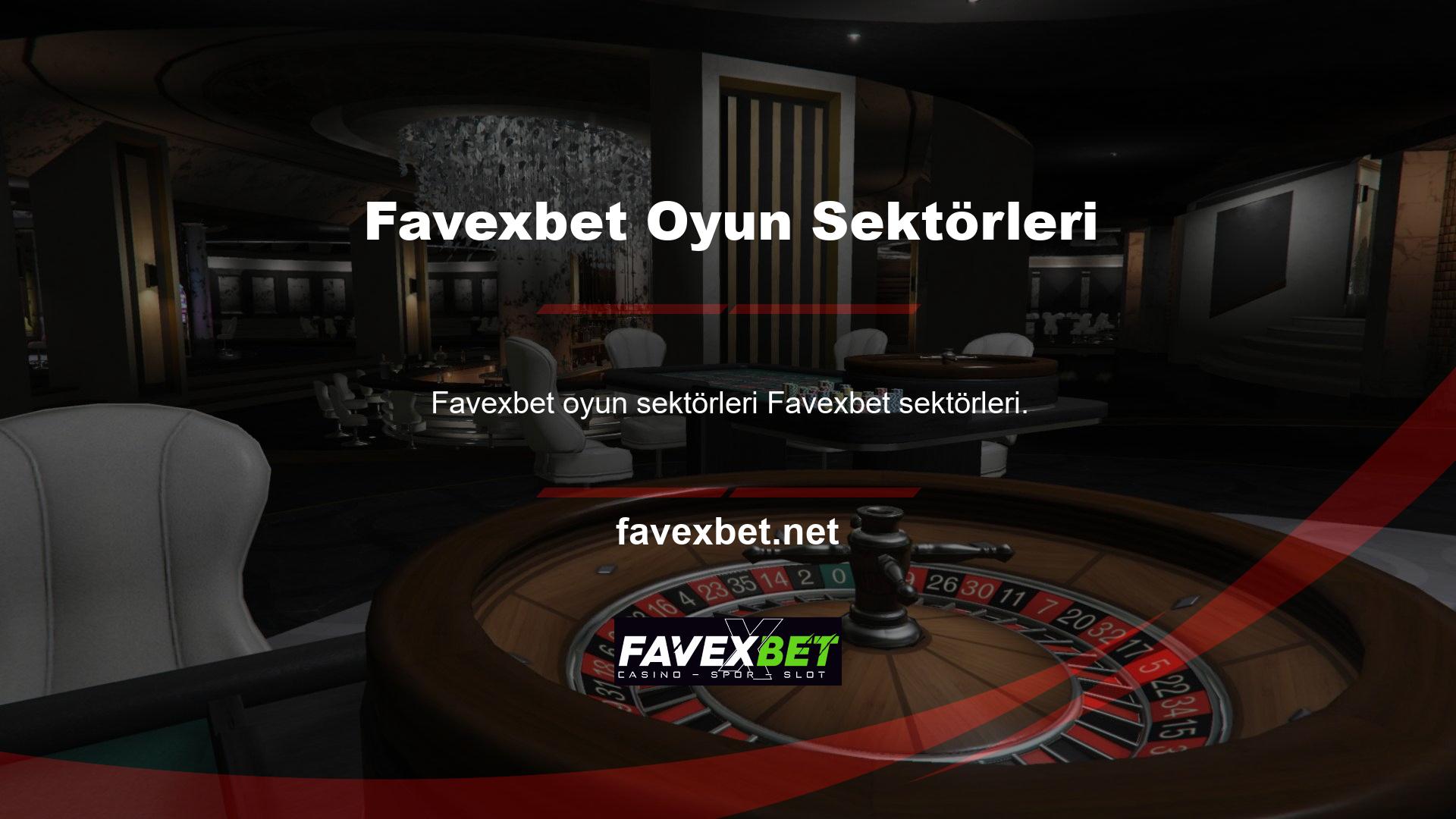 Sektör kategorileri, canlı oyun endüstrisinin önde gelen şirketlerinden biri olan Favexbet yenilikçi ve kaliteli hizmet politikası ile üyelerine hoş bir zamana sahiptir ve birçok farklı kategoride gerçek faydalar sunmaktadır